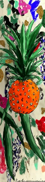 Free pineapple bookmark featuring an orange pineapple on an artistic beige background